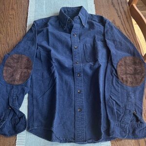 J. Crew Blue Casual Button Down Shirt with Brown Elbow Patches
